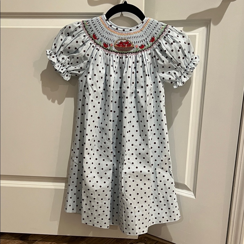 Rosalina light blue Polka Dot Smocked Apple Collar Dress